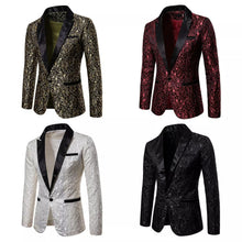 Load image into Gallery viewer, Gold Jacquard Bronzing Floral Blazer Suit Mens Single Button.
