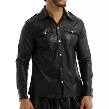 Cargar imagen en el visor de la galería, Fashion Nightclub Wear Men Men&#39;s Dress Shirts Trend Wet Look Patent Leather Long Sleeve Slim Fit T-shirt Top Coat Cosplay.
