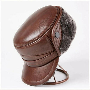 Winter Men's Leather Hat Thicken Leather Sheepskin Baseball Caps With Ears Warm Snapback Dad's Hats Sombrero De Cuero Del Hombre.