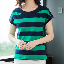 Load image into Gallery viewer, Cotton Black Striped Women Summer Loose T-Shirts.
