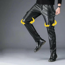 Cargar imagen en el visor de la galería, Mcikkny Winter Men&#39;s Warm Leather Pants Side Pockets Motorcycle Pu Leather Trousers For Male Fleece Lined Size 29-40.
