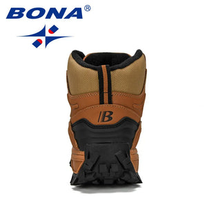 BONA New Designers  Leather Hiking Shoes Men Winter Outdoor Mens Sport  ShoesTrekking Mountain Athletic Shoes Man.