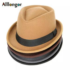 fashion Autumn 2022 Winter Fedoras Women Wool Fedora Hat Men Jazz Panama Solid Black Vintage Trilby Hat Felt Top Hat caps.