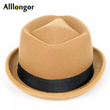 Load image into Gallery viewer, fashion Autumn 2022 Winter Fedoras Women Wool Fedora Hat Men Jazz Panama Solid Black Vintage Trilby Hat Felt Top Hat caps.
