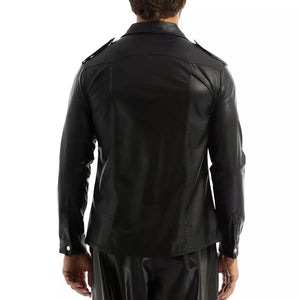 Fashion Nightclub Wear Men Men's Dress Shirts Trend Wet Look Patent Leather Long Sleeve Slim Fit T-shirt Top Coat Cosplay.
