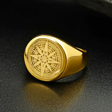 Cargar imagen en el visor de la galería, Valily Mens Compass Ring Gold Stainless Steel fashion Navigator Jewelry for Men
