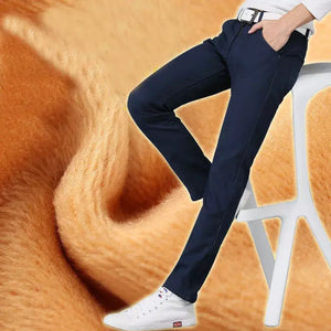 2023 Winter New Men's Warm Casual Pants Classic Style  Fashion Thicken Slim Fit Fleece Trousers Black Blue Khaki Brand Clothes.