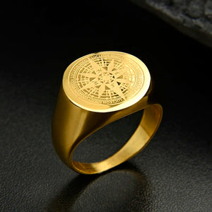 Valily Mens Compass Ring Gold Stainless Steel fashion Navigator Jewelry for Men