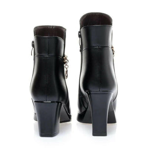 GKTINOO Women Winter Shoes 2023 New Fashion High heels Women Leather Boots Large Size Natural Wool Warm Ladies Short Boots.