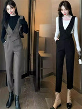 Load image into Gallery viewer, Fancy Slim Looking Cropped Harem Suit Suspender Pants
