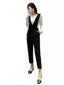 Fancy Slim Looking Cropped Harem Suit Suspender Pants