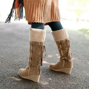 Snow Boots Women Winter Shoes Warm Cotton Shoes Cold Winter Knee High Boots Ladies Wedge Heels Boots 7cm Plus Size 42 A1940.