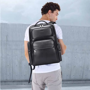 BOPAI Natural Cow Skin 100% Genuine Leather Men's Backpack.