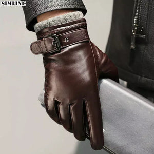 Genuine Leather Gloves For Men Male Sheepskin Touch Screen Winter Warm Windproof Mittens Driving Cycling Motorcycle Men's Gloves.