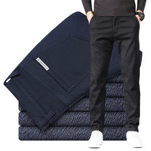2022 Winter New Men's Warm Thick Casual Pants Business Fashion Black Blue Stretch Fleece Office Slim Trousers Male Brand.