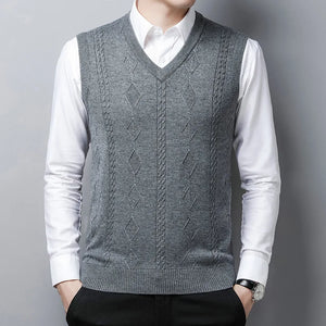 New Sweater Vest Men Fashion Autumn Wool Vest Men's Jacquard Business Casual Tank Top Pullover Man Clothes