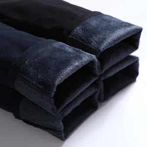 2022 Winter New Men's Warm Thick Casual Pants Business Fashion Black Blue Stretch Fleece Office Slim Trousers Male Brand.