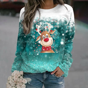 Animal Printed Sweater Round Neck Top Elegance Long Sleeve Autumn Winter Women's Everyday Vintage Pullover Christmas T-shirt.