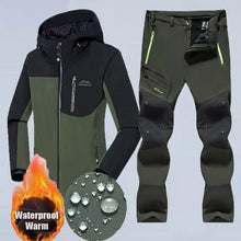 Cargar imagen en el visor de la galería, Men Winter Camping Hiking Tracksuit Climbing Skiing Suit Fish Hunting Waterproof Softshell Warm Outdoor Jackets Pants Trousers.
