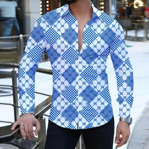 2023 Summer Fashion New Men&#39;s Long-Sleeved Shirt Street Leisure Beach Party Letter 3D Printing Single Breasted Hawaiian Shirt.