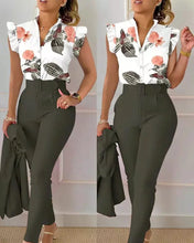 Load image into Gallery viewer, Summer Fashion Print 2 Piece Set Women Casual Button Flying Sleeve Shirt Pants Suits Female V-Neck Top High Waist Pants Outifits.
