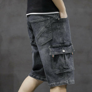 Men Fashion Baggy Cargo Jean Shorts Mens Mult Pockets Boardshorts Shorts Denim Overall Breeches Loose Shorts Jeans For Men.