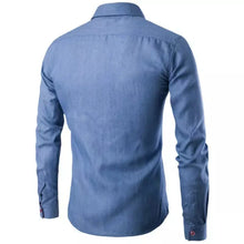 Cargar imagen en el visor de la galería, Men&#39;s Shirt  Europe Size New Fashion Casual Long Sleeve Slim Square Collar Leather Pocket Solid Shirts N455.
