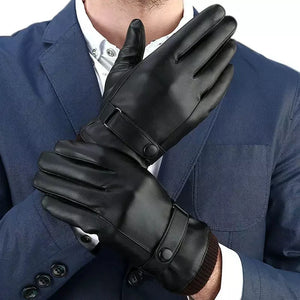 Fleece Leather Gloves Men's Winter Autumn PU Linings Cashmere Warm Sports Male Driving Mittens Waterproof Tactical Glove Guantes.