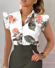 Load image into Gallery viewer, Casual V Neck Floral Print Shirt Blouse Office Lady.
