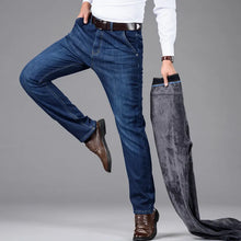 Cargar imagen en el visor de la galería, Classic Style Winter Men&#39;s Warm Business Jeans Fashion Casual Denim Stretch Cotton Thick Fleece Denim Pants Male Brand Trousers.

