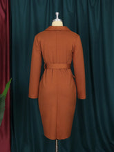 Load image into Gallery viewer, Elegant Women Blazer Dress Double Breasted Belt Stretch Knee Dress.
