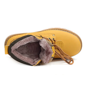 Winter  Yellow Boots With Fur Genuine Leather for Women Men Outdoor.
