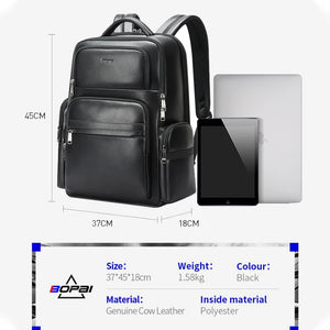 BOPAI Natural Cow Skin 100% Genuine Leather Men's Backpack.