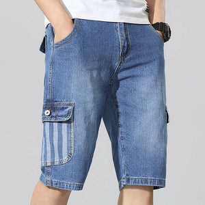 Men Fashion Baggy Cargo Jean Shorts Mens Mult Pockets Boardshorts Shorts Denim Overall Breeches Loose Shorts Jeans For Men.