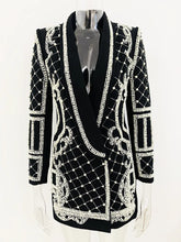 Cargar imagen en el visor de la galería, Stunning Diamonds Pearls Beaded Black Blazer Dress
