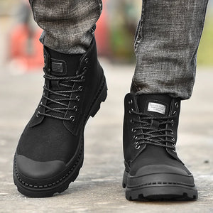 Black Warm Winter Men's Genuine Leather Ankle Boots.