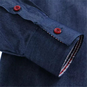 Men's Shirt  Europe Size New Fashion Casual Long Sleeve Slim Square Collar Leather Pocket Solid Shirts N455.