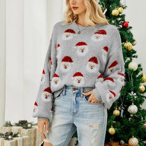 2023 Ladies Cute Sweater Autumn/Winter New O-Neck Lantern Sleeve Loose Knitted Tops Traf Pullover Father Christmas Sweaters.