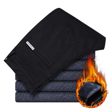 Cargar imagen en el visor de la galería, 2022 Winter New Men&#39;s Warm Thick Casual Pants Business Fashion Black Blue Stretch Fleece Office Slim Trousers Male Brand.
