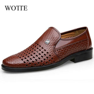 WOTTE Spring Men Loafers Leather Men Shoes Summer Hollow Breathable Oxfords Man Casual Shoes Slip On Formal Dress Shoes For Man.
