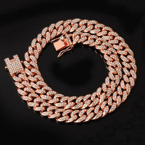 Necklace +Watch+Bracelet Hip Hop Miami Curb Cuban Chain Gold Plated Full Iced Out Paved Rhinestones CZ Bling For Men Jewelry.