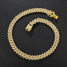 Cargar imagen en el visor de la galería, Necklace +Watch+Bracelet Hip Hop Miami Curb Cuban Chain Gold Plated Full Iced Out Paved Rhinestones CZ Bling For Men Jewelry.
