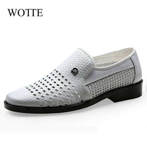 WOTTE Spring Men Loafers Leather Men Shoes Summer Hollow Breathable Oxfords Man Casual Shoes Slip On Formal Dress Shoes For Man.