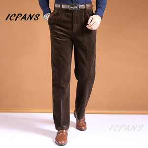 ICPANS Corduroy Men Trousers Straight Thick Warm Autumn Winter Men Pants High Waist Mens Pants Plus Size 40 42 44 46.