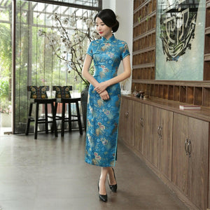 New High Fashion Green Rayon Cheongsam Chinese Classic Women&#39;s Qipao Elegant Short Sleeve Novelty Long Dress S-3XL C0136-D.