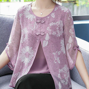 Women Spring Summer Style Chiffon Blouses Shirts Lady Casual Half Sleeve O-Neck Chiffon Blusas Tops ZZ0850.