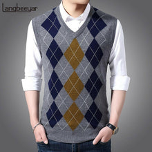 Load image into Gallery viewer, New Fashion Brand Sleeveless Sweater Mens Pullover Vest V Neck Slim Fit Jumpers Knitting Patterns Autumn Casual Clothing Men.

