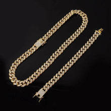 Cargar imagen en el visor de la galería, Necklace +Watch+Bracelet Hip Hop Miami Curb Cuban Chain Gold Plated Full Iced Out Paved Rhinestones CZ Bling For Men Jewelry.
